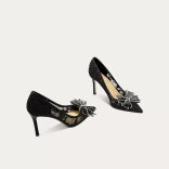 Giày cao gót mũi nhọn BALL REN NƠ CÁNH TIÊN gót cao 7cm 9cm