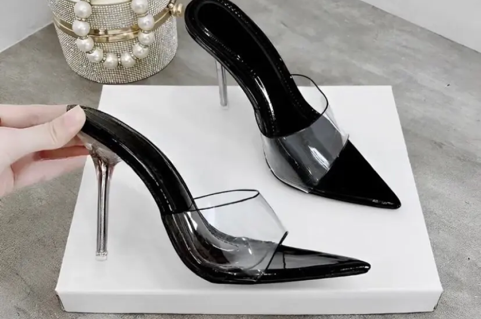 Giày cao gót mũi nhọn bảng mica quai trong gót cao 9p dành cho nàng đi chơi