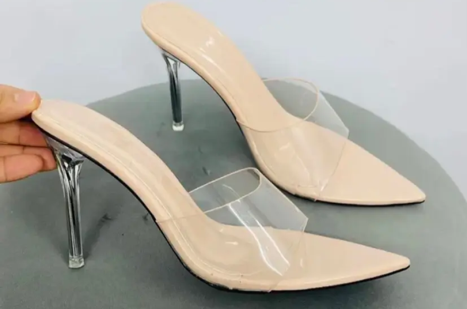 Giày cao gót mũi nhọn bảng mica quai trong gót cao 9p dành cho nàng đi chơi