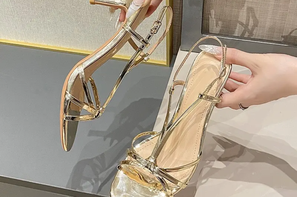 Giày sandanl cao gót MŨI TRÒN DÂY ĐAN CHÉO chất da bóng gót cao 7cm 9cm