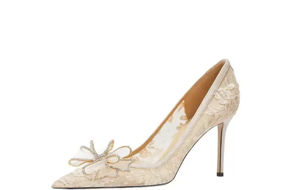 Giày cao gót mũi nhọn BALL REN NƠ CÁNH TIÊN gót cao 7cm 9cm