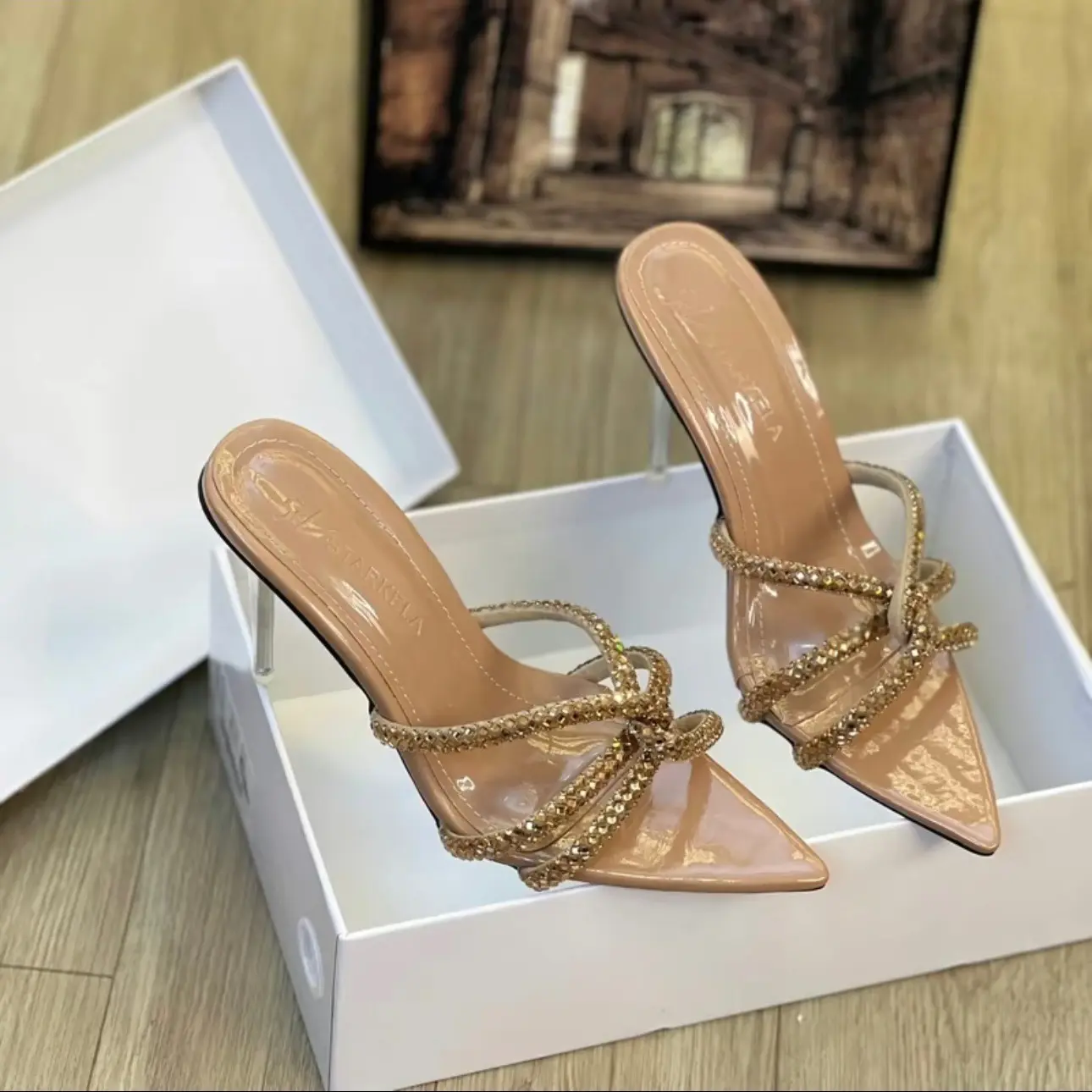 Giày cao gót mũi nhọn dây đá chéo HM45 gót cao 9cm 