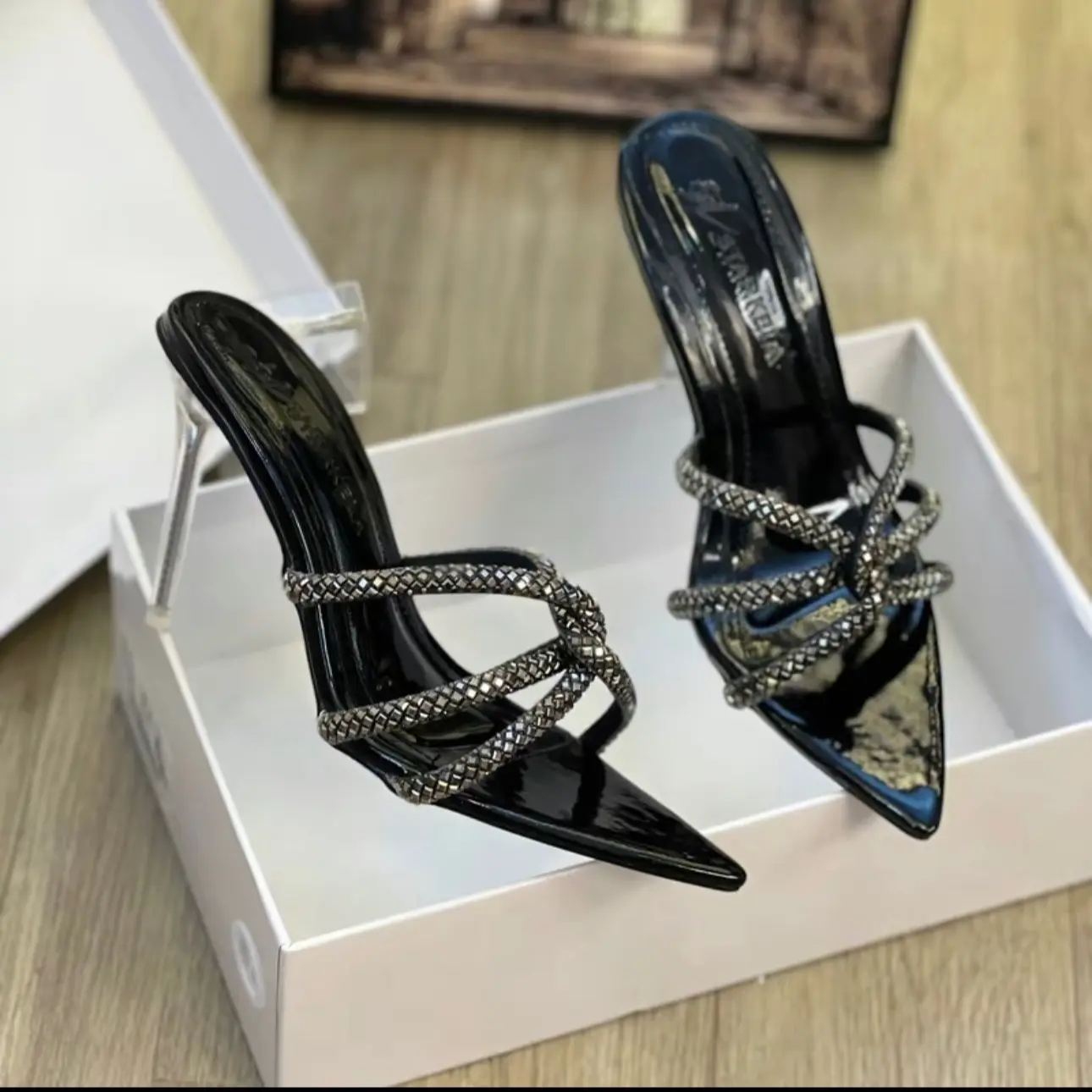 Giày cao gót mũi nhọn dây đá chéo HM45 gót cao 9cm 
