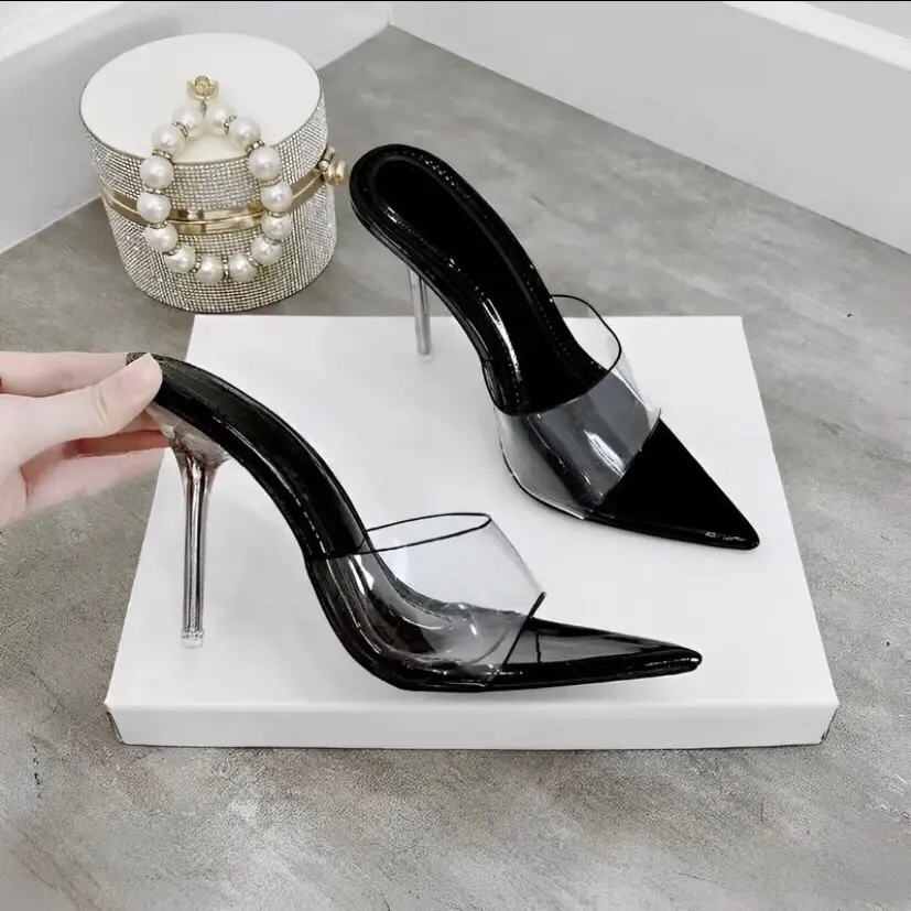 Giày cao gót mũi nhọn bảng mica quai trong gót cao 9p dành cho nàng đi chơi
